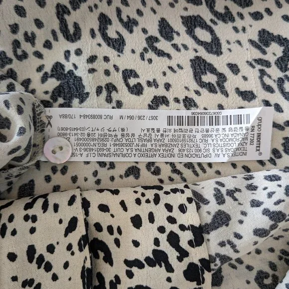 ZARA Woman's Long Sleeve Button Down Top Blouse Size M Cream Black Print - Picture 6 of 6